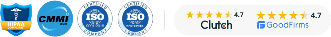 CMMI, ISO 9001, ISO 27001 certified – Clutch 4.7, GoodFirms 4.7